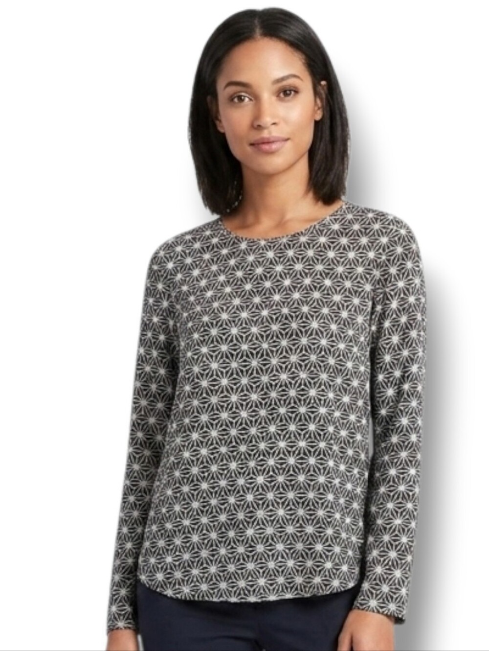 H&M Women’s Black Star Print long sleeve button back Blouse - sz 2